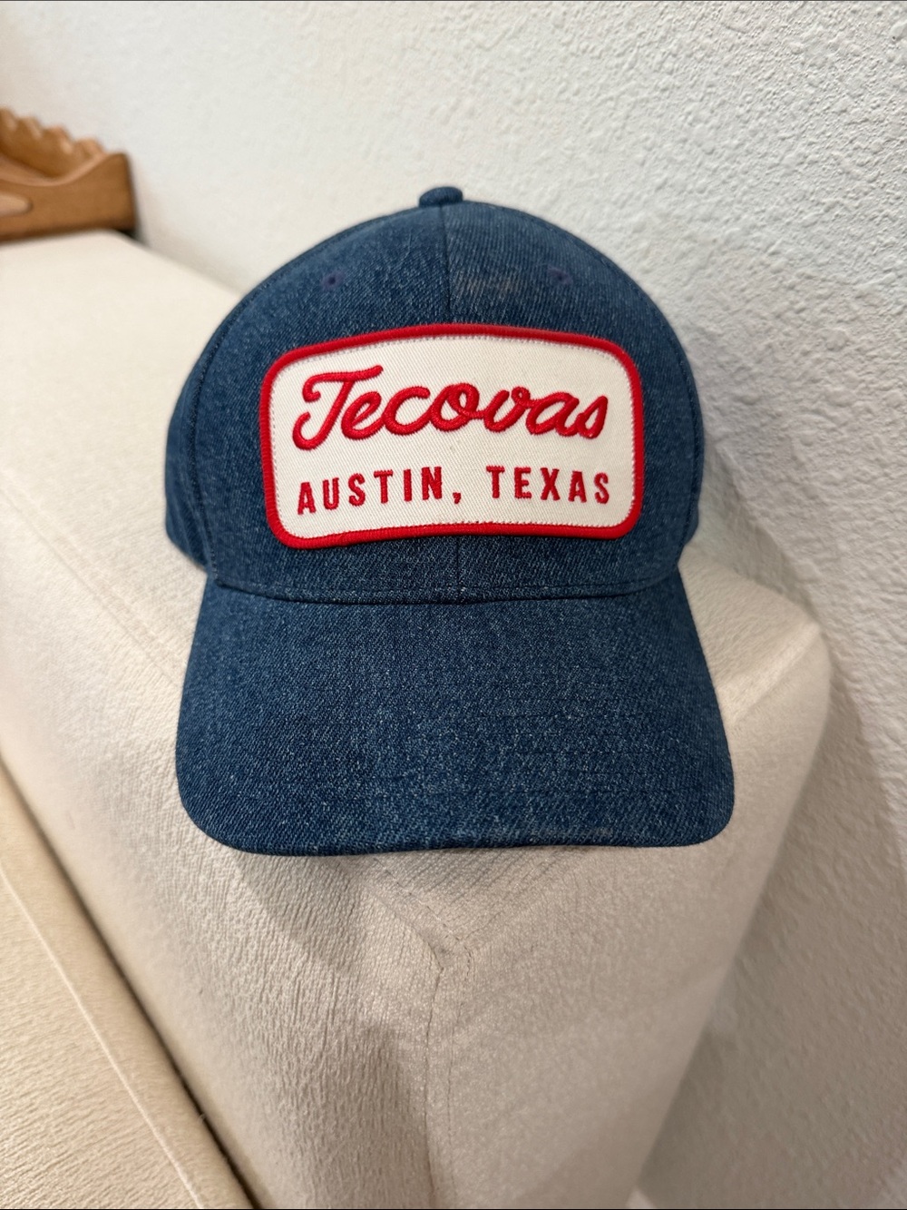 Tecovas Denim Cap with Red & White Austin Patch